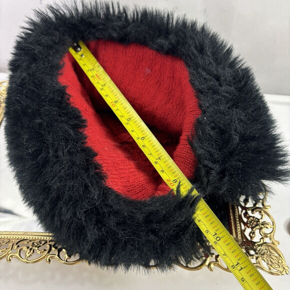 Vintage 70s Knit Russian Hat Women's Nordic Winter Beanie Red Black Faux Fur - Picture 5 of 13